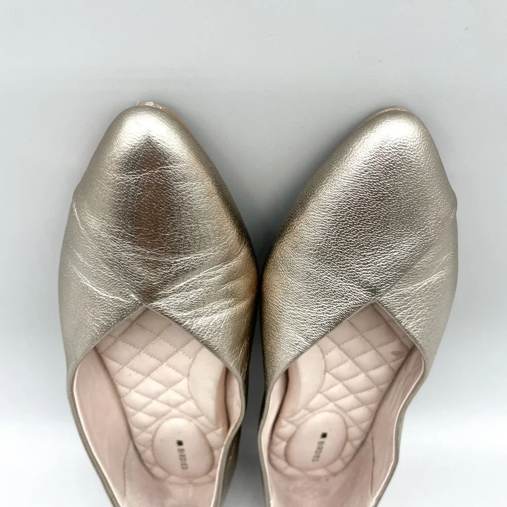 Birdies Womens 9 Goldfinch Ballet Flats Shoe Champagne Metallic Leather Cocktail